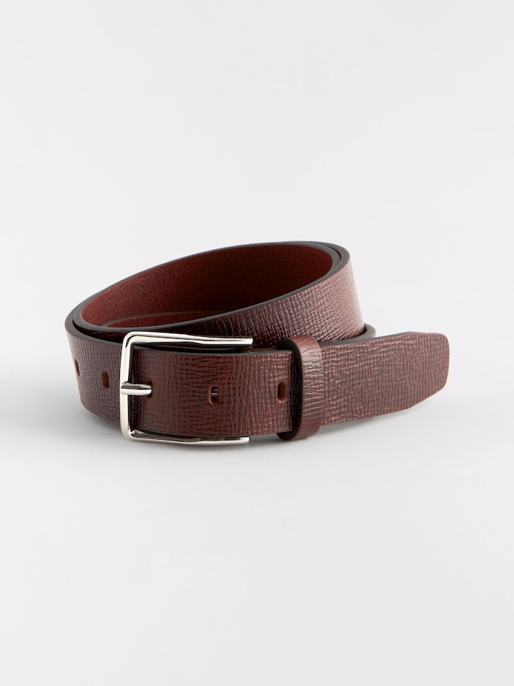 Brown Grainy Textured Leather Belt - Image 2 of 4