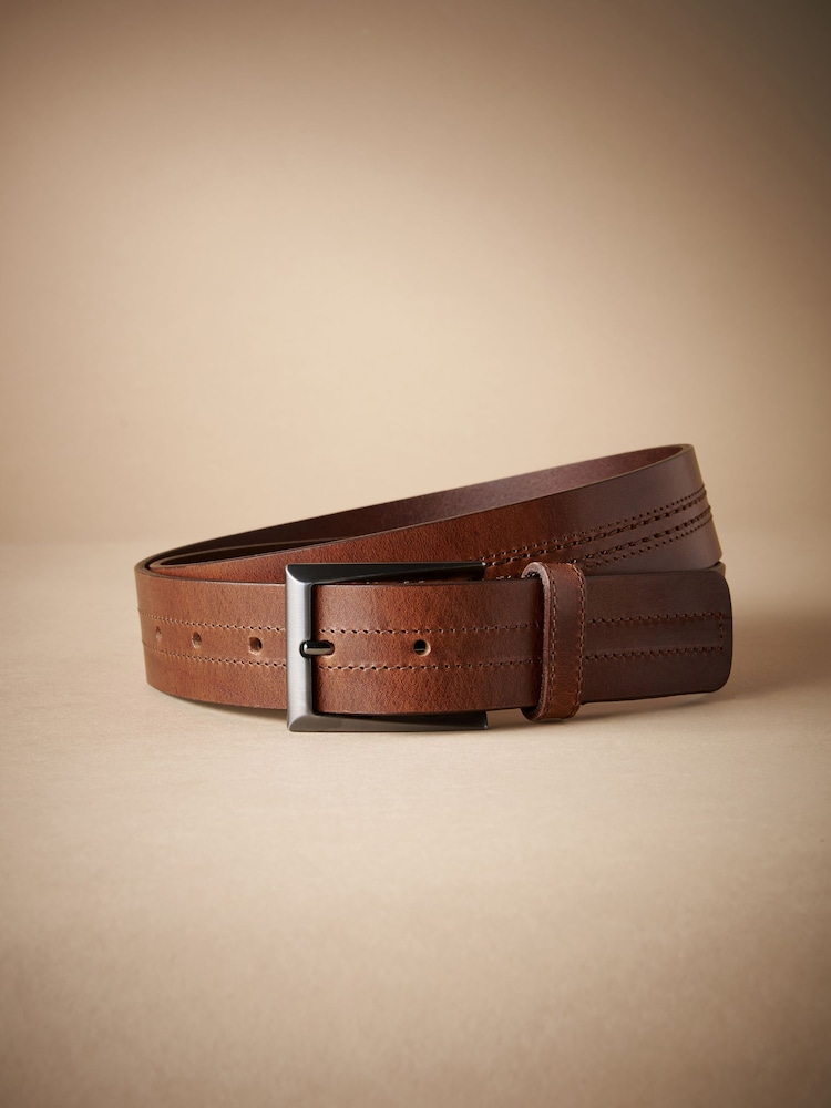Brown Signature Central Stitch Leather Belt - Image 2 of 4