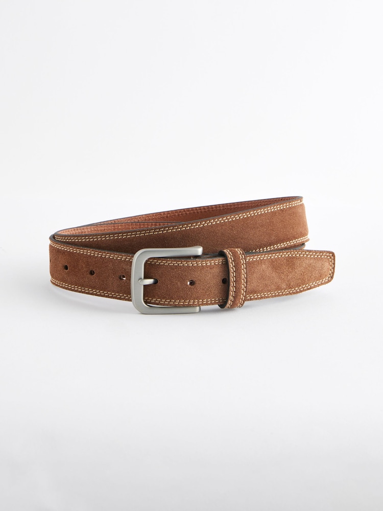 Tan Brown Stitch Detail Suede Belt - Image 1 of 2