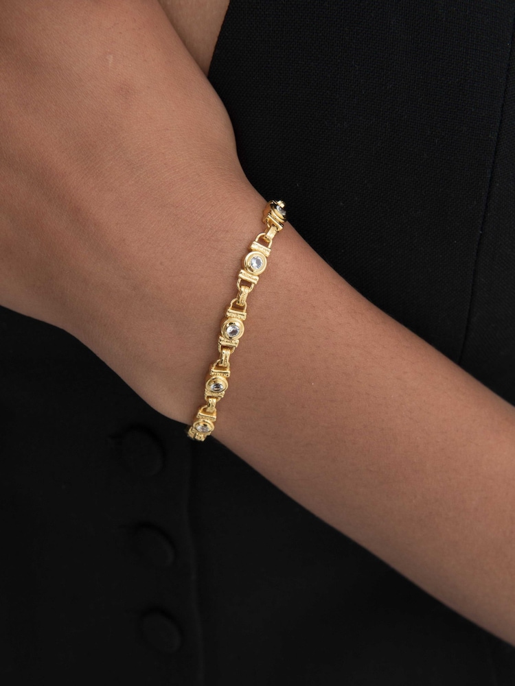 Ottoman Hands Gold Tone White Topaz Tennis Bracelet - Image 2 of 6