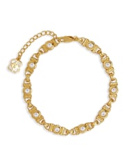 Ottoman Hands Gold Tone White Topaz Tennis Bracelet - Image 3 of 6
