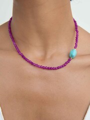 Ottoman Hands Gold Tone Felice Purple Jade and Turquoise Beaded Necklace - Image 1 of 5