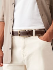 Brown Signature Contrast Stitch Leather Belt - Image 1 of 4