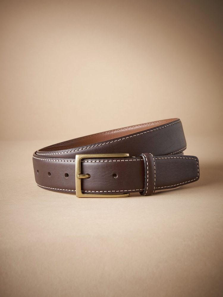 Brown Signature Contrast Stitch Leather Belt - Image 2 of 4