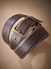 Brown Signature Contrast Stitch Leather Belt - Image 3 of 4