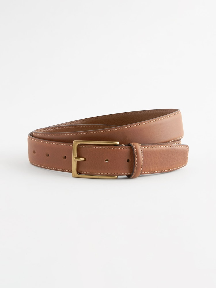 Tan Brown Signature Contrast Stitch Leather Belt - Image 1 of 4