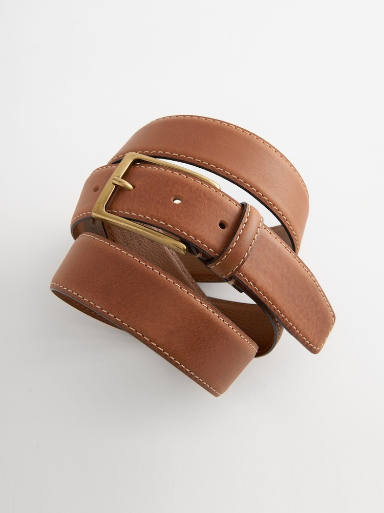 Tan Brown Signature Contrast Stitch Leather Belt - Image 2 of 4