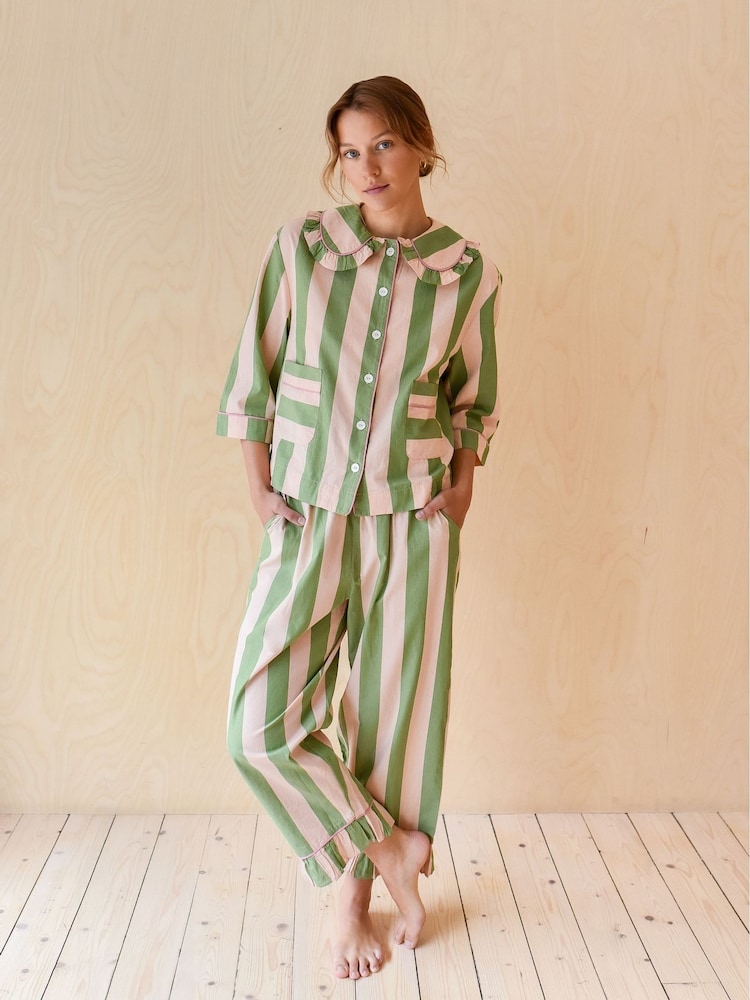 TBCo Green Cropped Stripe Pyjamas - Image 1 of 3