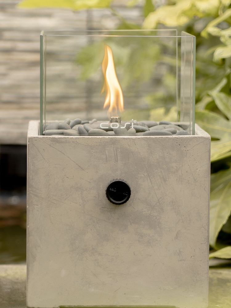 Pacific Grey Garden Cosicement Tabletop Square Fire Lantern - Image 1 of 4