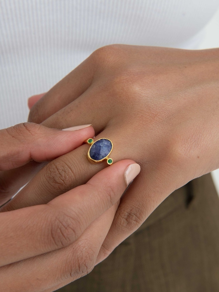 Ottoman Hands Gold Tone Lucia Sapphire Cocktail Ring - Image 1 of 5