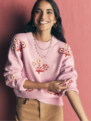 粉色 - Boden Ella 刺繡針織套頭衫 - 圖片 1，共 6