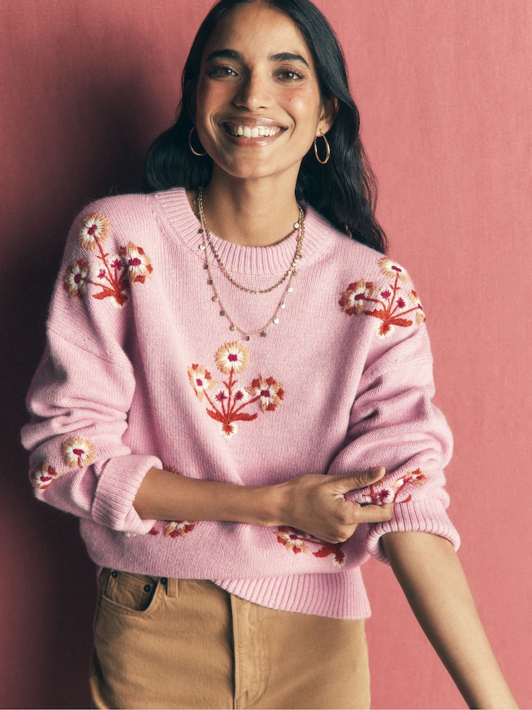 粉色 - Boden Ella 刺繡針織套頭衫 - 圖片 1，共 6