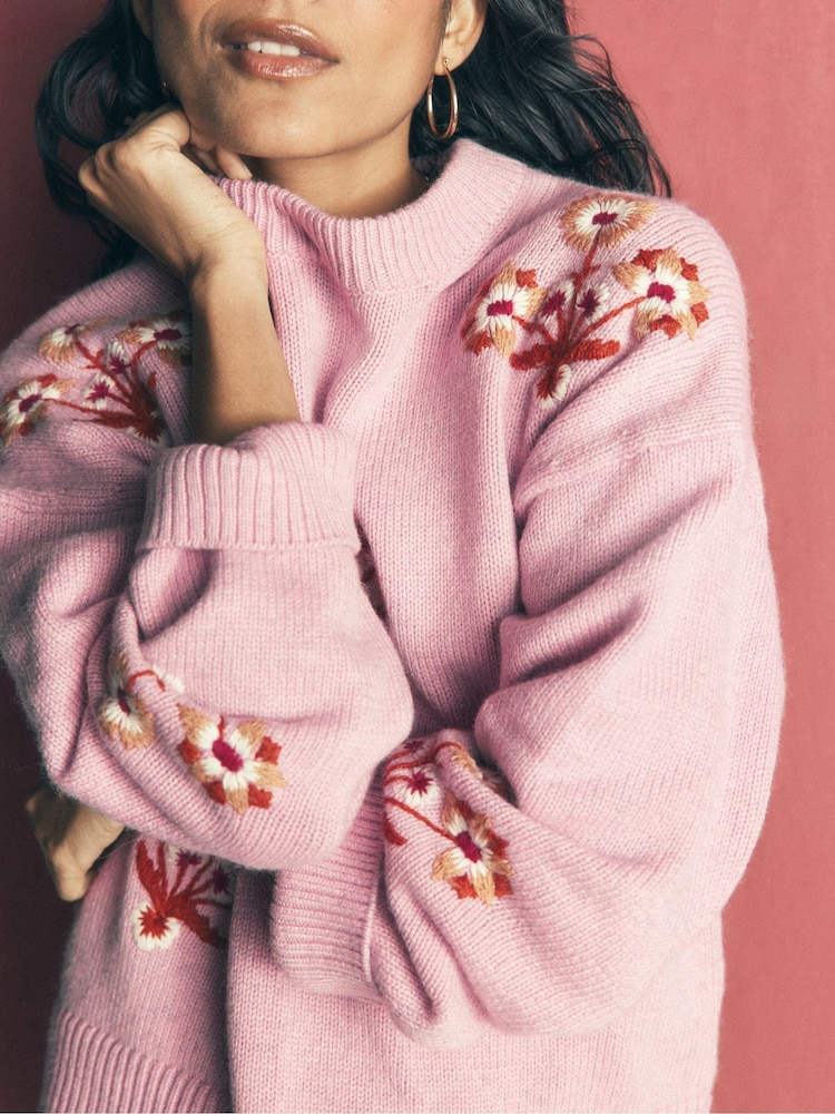 粉色 - Boden Ella 刺繡針織套頭衫 - 圖片 2，共 6