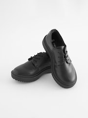 Black Matt Narrow Fit (E) School Chunky Lace-Up Shoes - Image 1 of 6