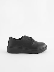 Black Matt Narrow Fit (E) School Chunky Lace-Up Shoes - Image 2 of 6