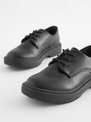 Black Matt Narrow Fit (E) School Chunky Lace-Up Shoes - Image 3 of 6