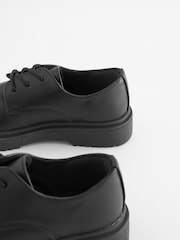 Black Matt Narrow Fit (E) School Chunky Lace-Up Shoes - Image 5 of 6