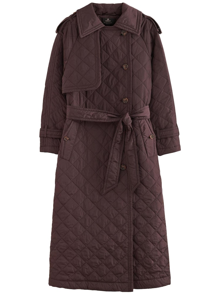 Burgundy Red Longline Quilted Trench Coat - Image 7 of 7