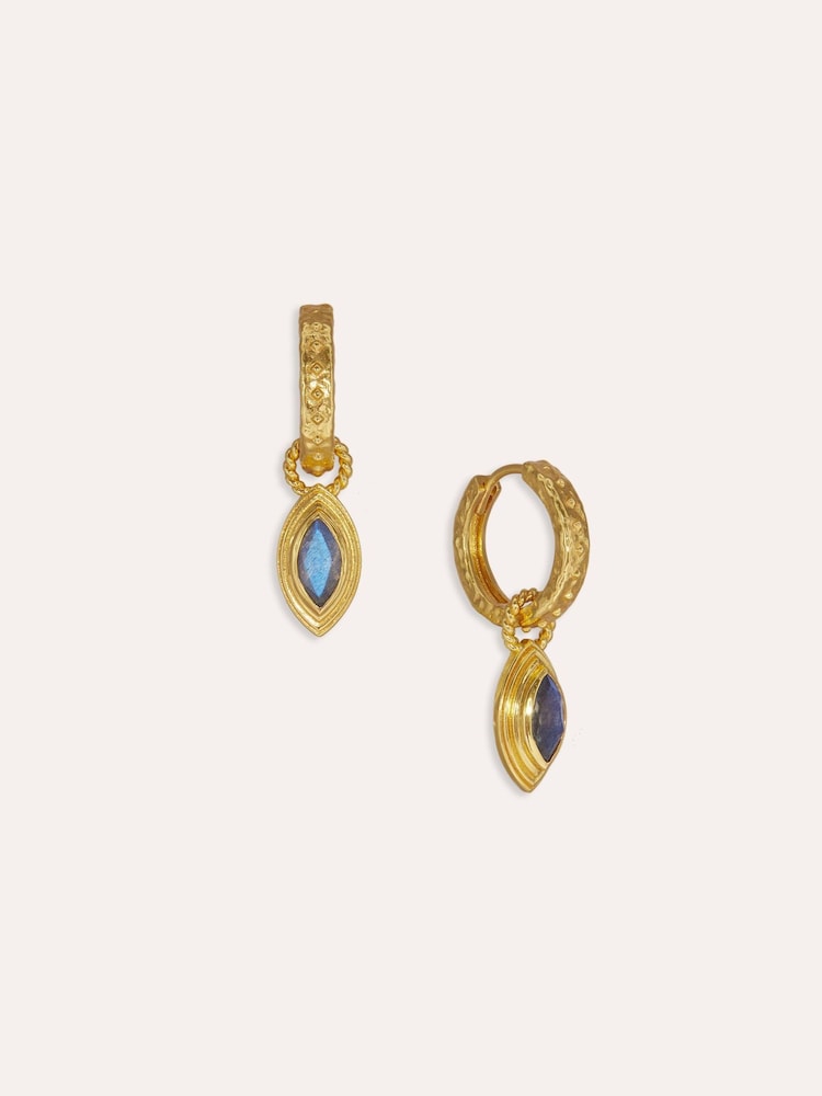 Ottoman Hands Gold Tone Marquise Labradorite Huggie Earrings - Image 1 of 3
