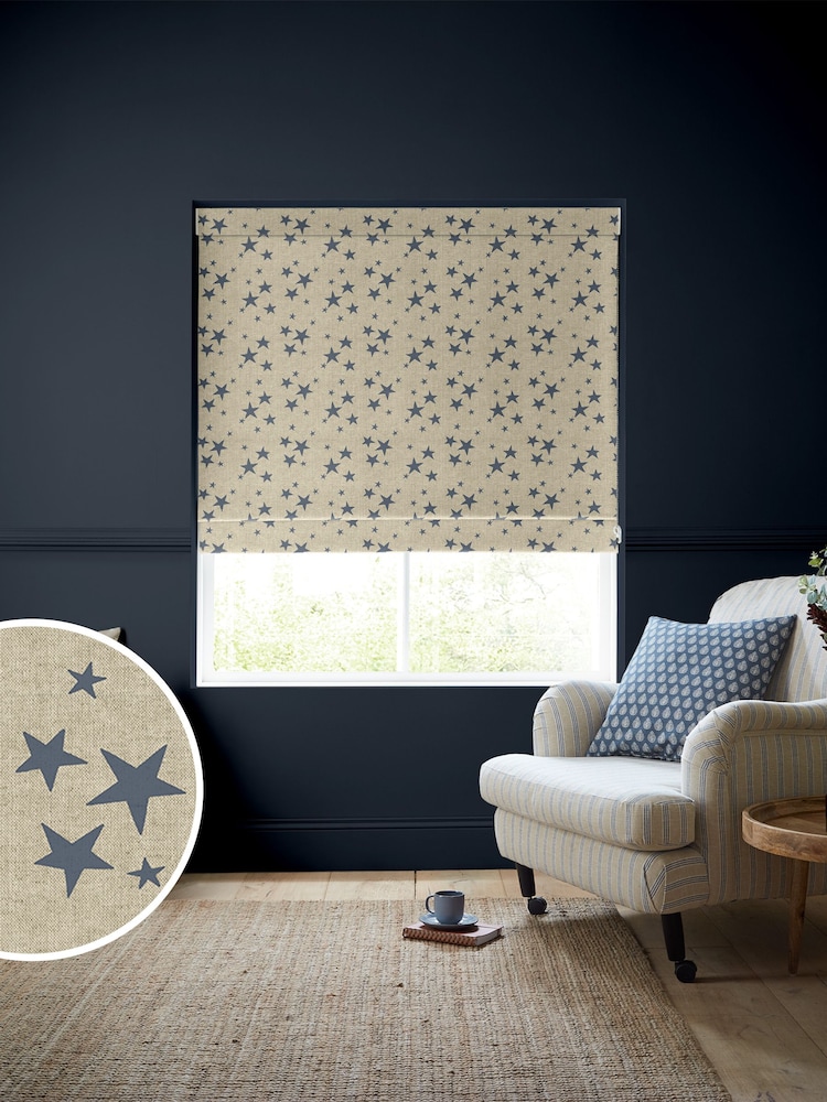 Emily Bond Indigo Blue 100% Cotton St Maws Made to Measure Roman Blinds - Image 1 of 6
