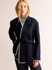 Boden Blue Belted Short Wrap Coat - Image 2 of 7