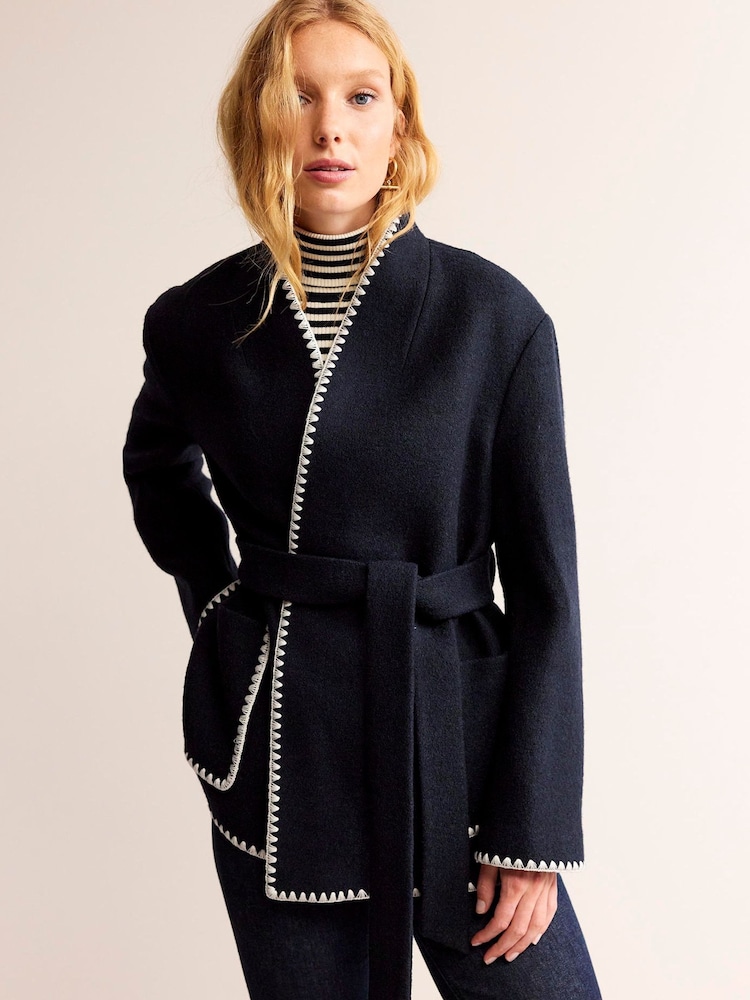 Boden Blue Belted Short Wrap Coat - Image 2 of 7