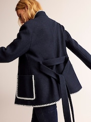 Boden Blue Belted Short Wrap Coat - Image 3 of 7