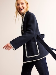 Boden Blue Belted Short Wrap Coat - Image 4 of 7