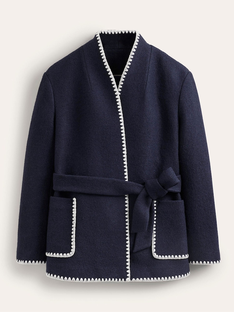Boden Blue Belted Short Wrap Coat - Image 7 of 7