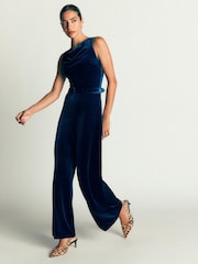 Boden Blue Cowl Neck Velvet Jumpsuit - Image 1 of 6