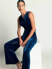 Boden Blue Cowl Neck Velvet Jumpsuit - Image 4 of 6