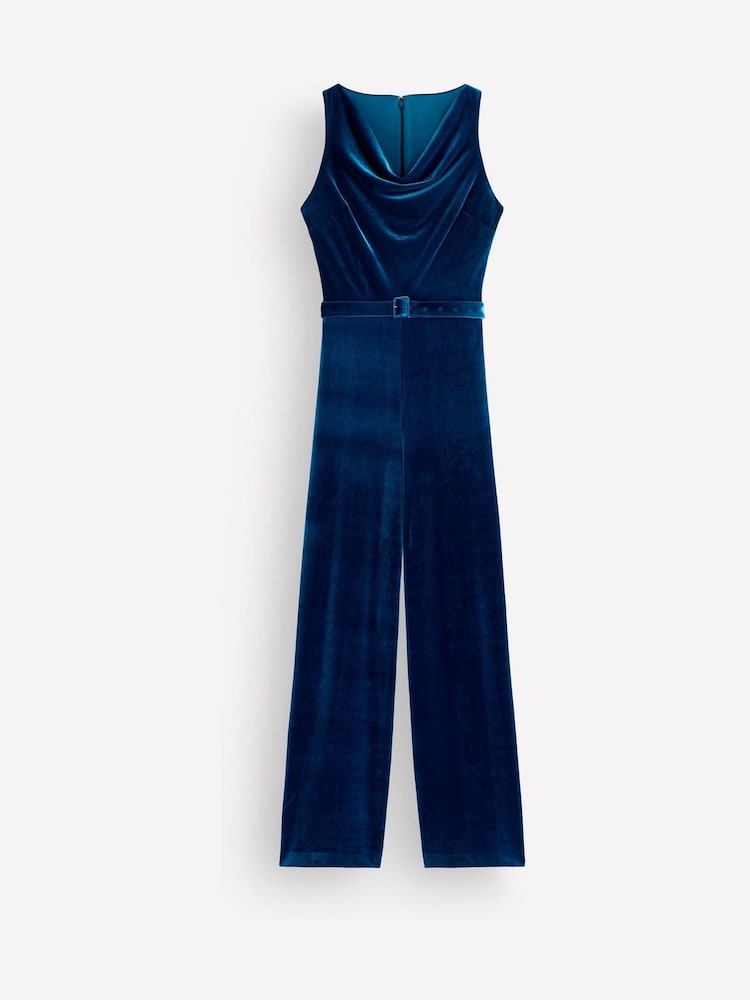 Boden Blue Cowl Neck Velvet Jumpsuit - Image 6 of 6 Boden Blue Cowl Neck Velvet Jumpsuit - Image 6 of 6