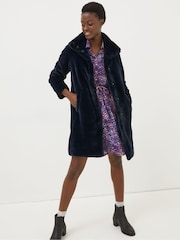 FatFace Blue Freya Faux Fur Long Coat - Image 1 of 4