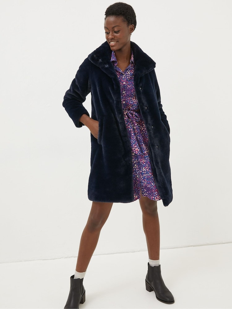 FatFace Blue Freya Faux Fur Long Coat - Image 1 of 4
