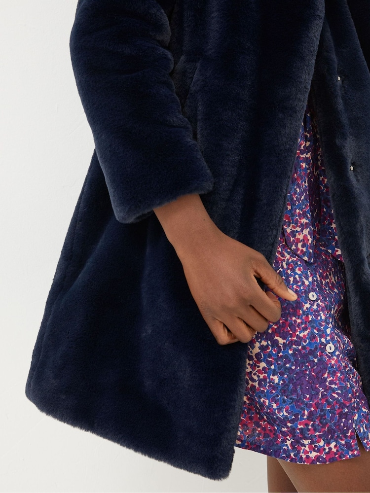 FatFace Blue Freya Faux Fur Long Coat - Image 4 of 4