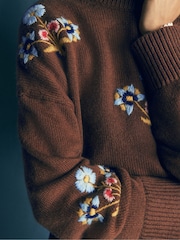 棕色 - Boden Ella 刺繡針織套頭衫 - 圖片 3，共 8