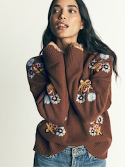 棕色 - Boden Ella 刺繡針織套頭衫 - 圖片 6，共 8