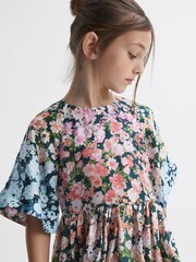 Reiss Multi Marnie 9-12 yrs Floral Print Bell Sleeve Dress - Image 4 of 6
