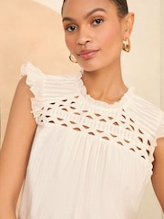 Love & Roses Ivory White Metallic Flutter Sleeve Shell Top - Image 2 of 4