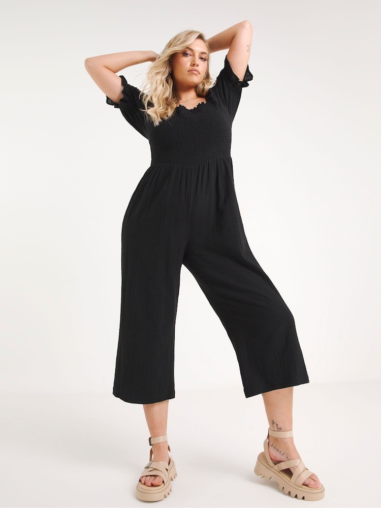 Simply Be Black Linen Look Jumpsuit - Image 1 of 4 Simply Be Black Linen Look Jumpsuit - Image 1 of 4