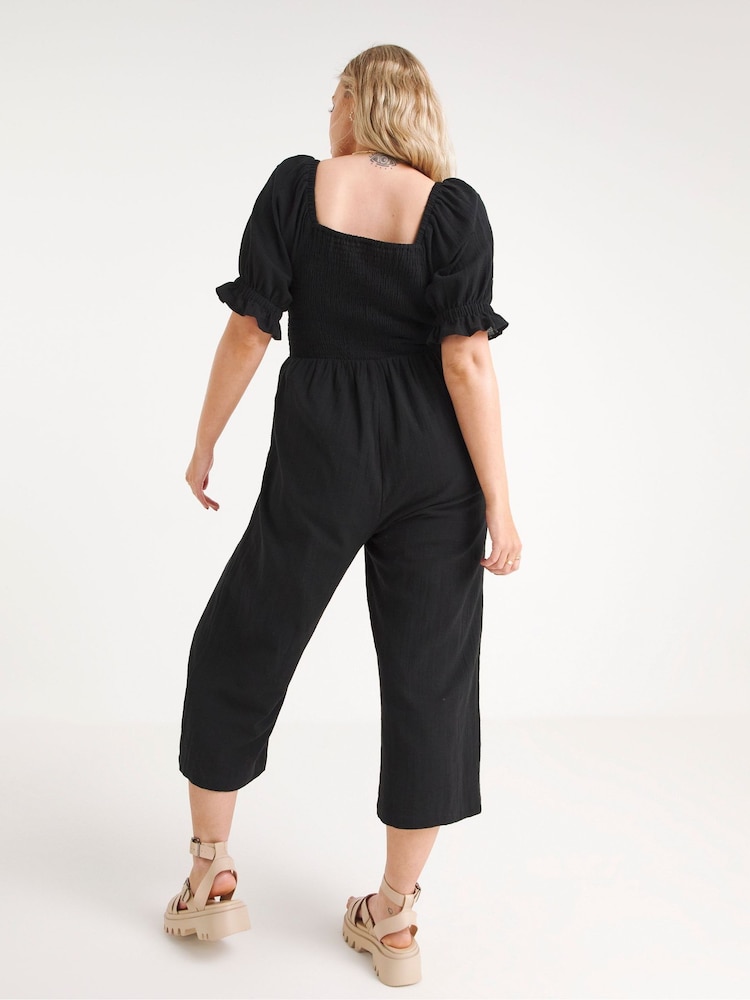 Simply Be Black Linen Look Jumpsuit - Image 2 of 4 Simply Be Black Linen Look Jumpsuit - Image 2 of 4