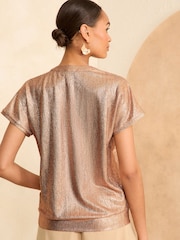 Love & Roses Rose Gold Wrap Front Jersey Top - Image 3 of 4