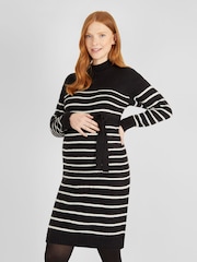 JoJo Maman Bébé Navy Stripe Turtle Neck Knitted Maternity Dress - Image 2 of 5