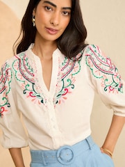 Love & Roses Ivory Petite Embroidered V Neck 3/4 Sleeve Blouse - Image 3 of 4