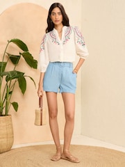 Love & Roses Ivory Petite Embroidered V Neck 3/4 Sleeve Blouse - Image 4 of 4