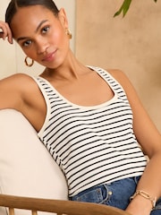 Love & Roses White and Black Stripe Ribbed Jersey Scoop Neck Vest Top - Image 1 of 4