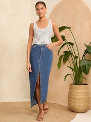 Love & Roses White and Black Stripe Ribbed Jersey Scoop Neck Vest Top - Image 2 of 4