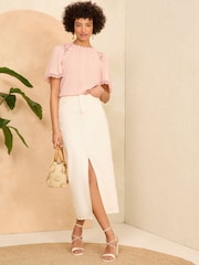 Love & Roses Pink Crochet Detail Flutter Sleeve Blouse - Image 4 of 4