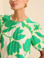 Love & Roses Ivory and Green Puff Sleeve Trim Detail Blouse - Image 2 of 4