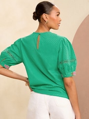 Love & Roses Green Embroidered Yoke Puff Sleeve Blouse - Image 3 of 4